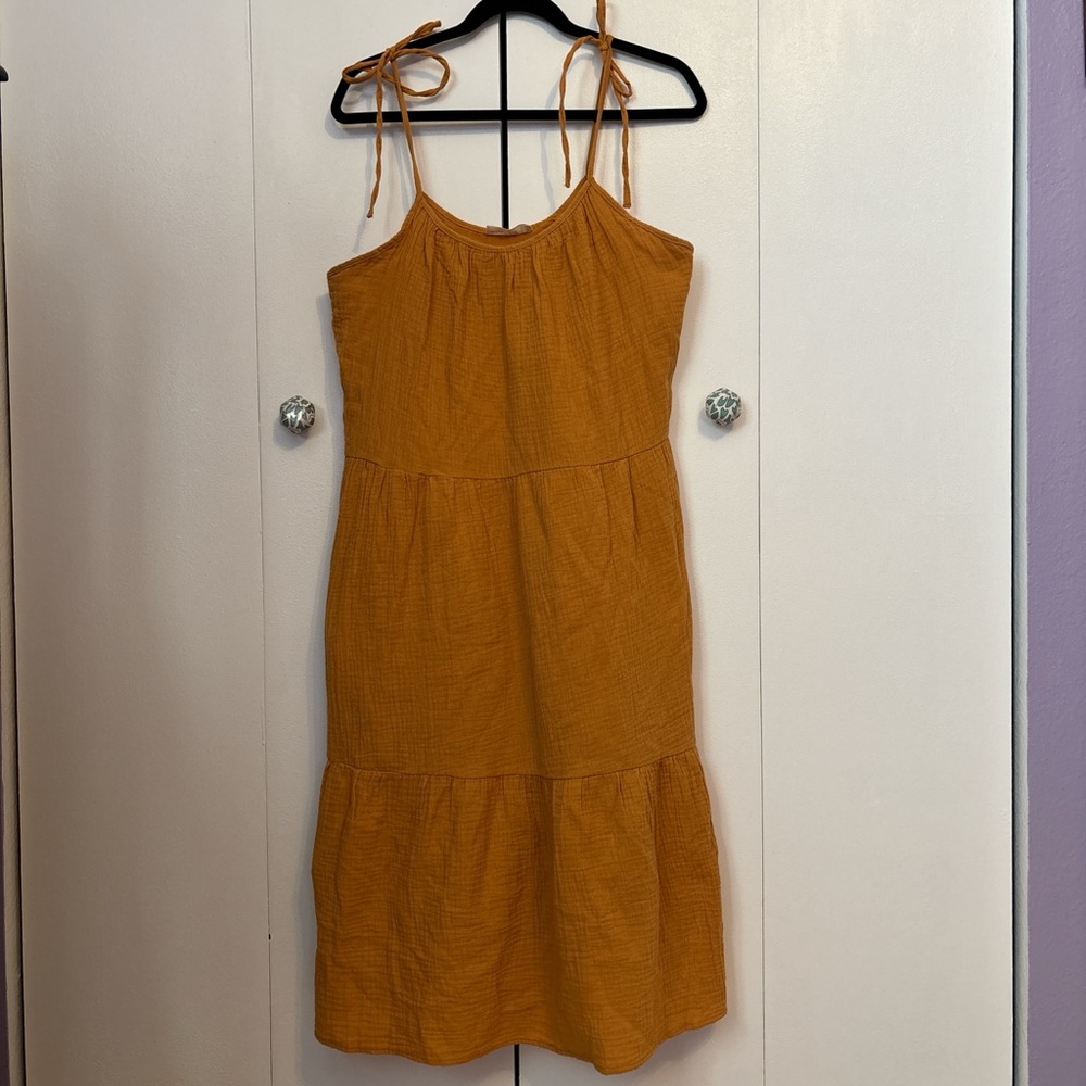 Women's Mustard Yellow Sleeveless Dress with Bowed Tied Straps